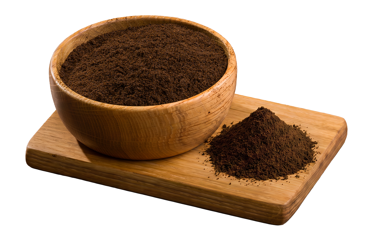 
                        Madagascar Bourbon Grade B vanilla powder in a wooden bowl with a pile of finely ground vanilla powder on a wooden board.
                      